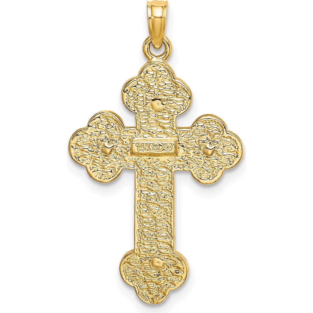 14K Yellow Gold Polished Crucifix Pendant with Budded Tips - Faith-Inspired Religious Charm by Oro Pregiato