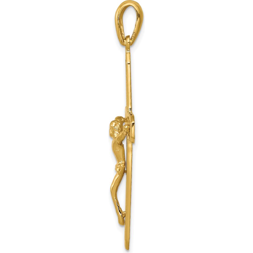 14K Yellow Gold Polished Crucifix Pendant with Celtic Detailing - 44mm Length by Oro Pregiato