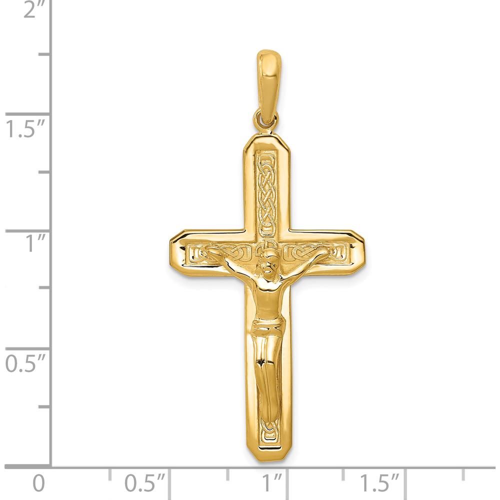 14K Yellow Gold Polished Crucifix Pendant with Celtic Detailing - 44mm Length by Oro Pregiato