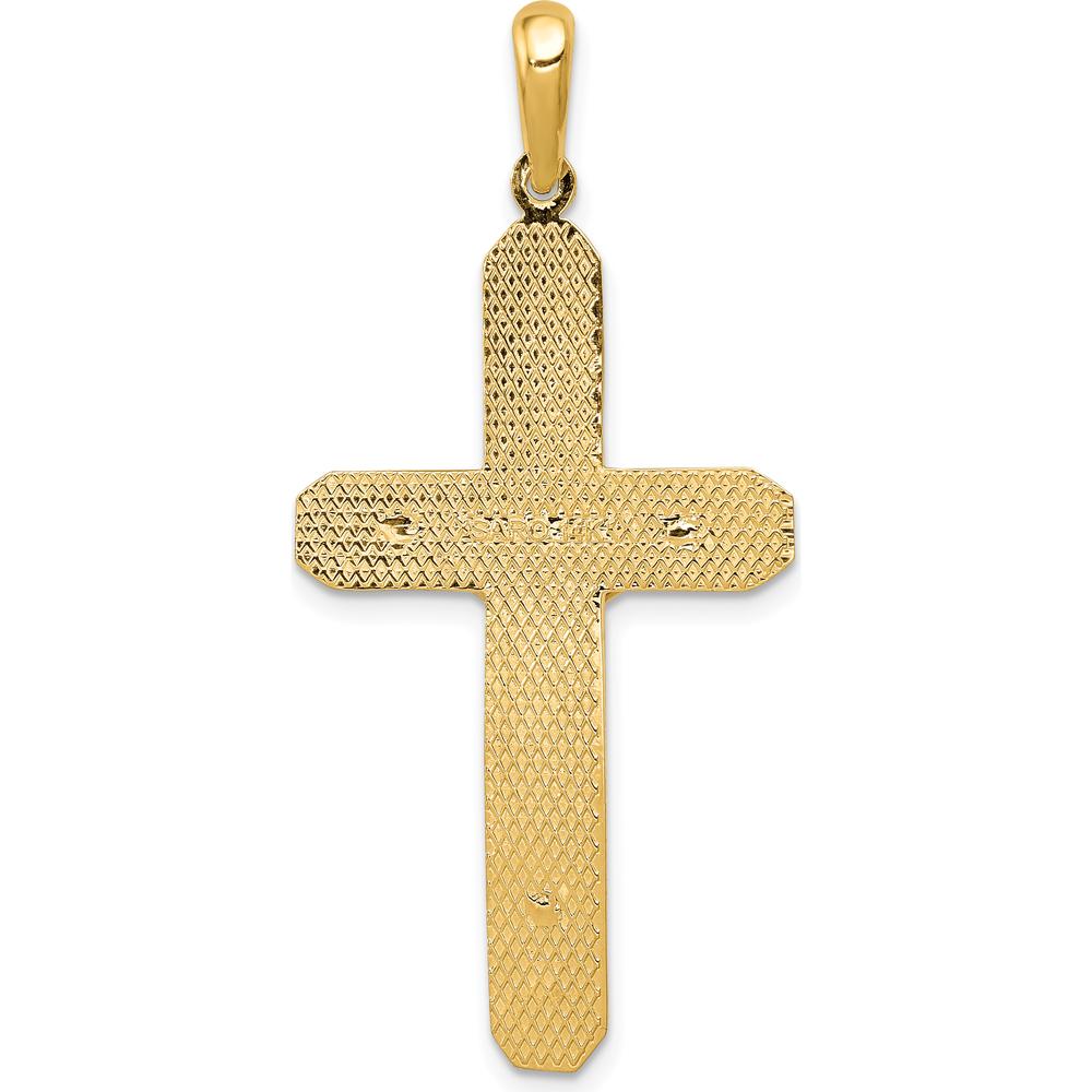 14K Yellow Gold Polished Crucifix Pendant with Celtic Detailing - 44mm Length by Oro Pregiato