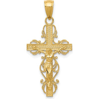 14K Yellow Gold Polished Crucifix Pendant with Lace Trim - 33.5mm Length by Oro Pregiato