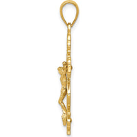 14K Yellow Gold Polished Crucifix Pendant with Lace Trim - 33.5mm Length by Oro Pregiato