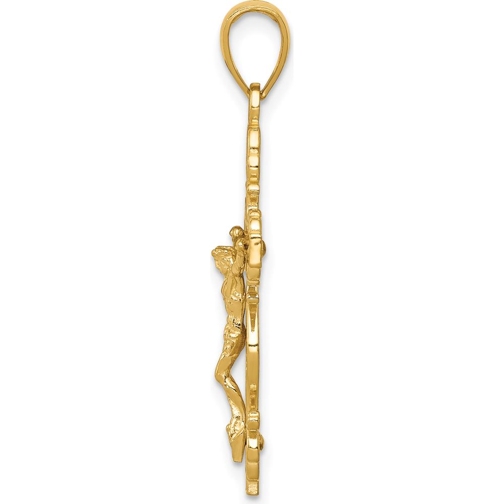 14K Yellow Gold Polished Crucifix Pendant with Lace Trim - 33.5mm Length by Oro Pregiato