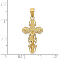 14K Yellow Gold Polished Crucifix Pendant with Lace Trim - 33.5mm Length by Oro Pregiato