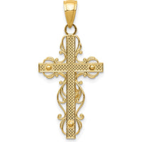 14K Yellow Gold Polished Crucifix Pendant with Lace Trim - 33.5mm Length by Oro Pregiato