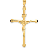 14K Yellow Gold Polished Crucifix Pendant with Onyx Tips - 54mm Length by Oro Pregiato