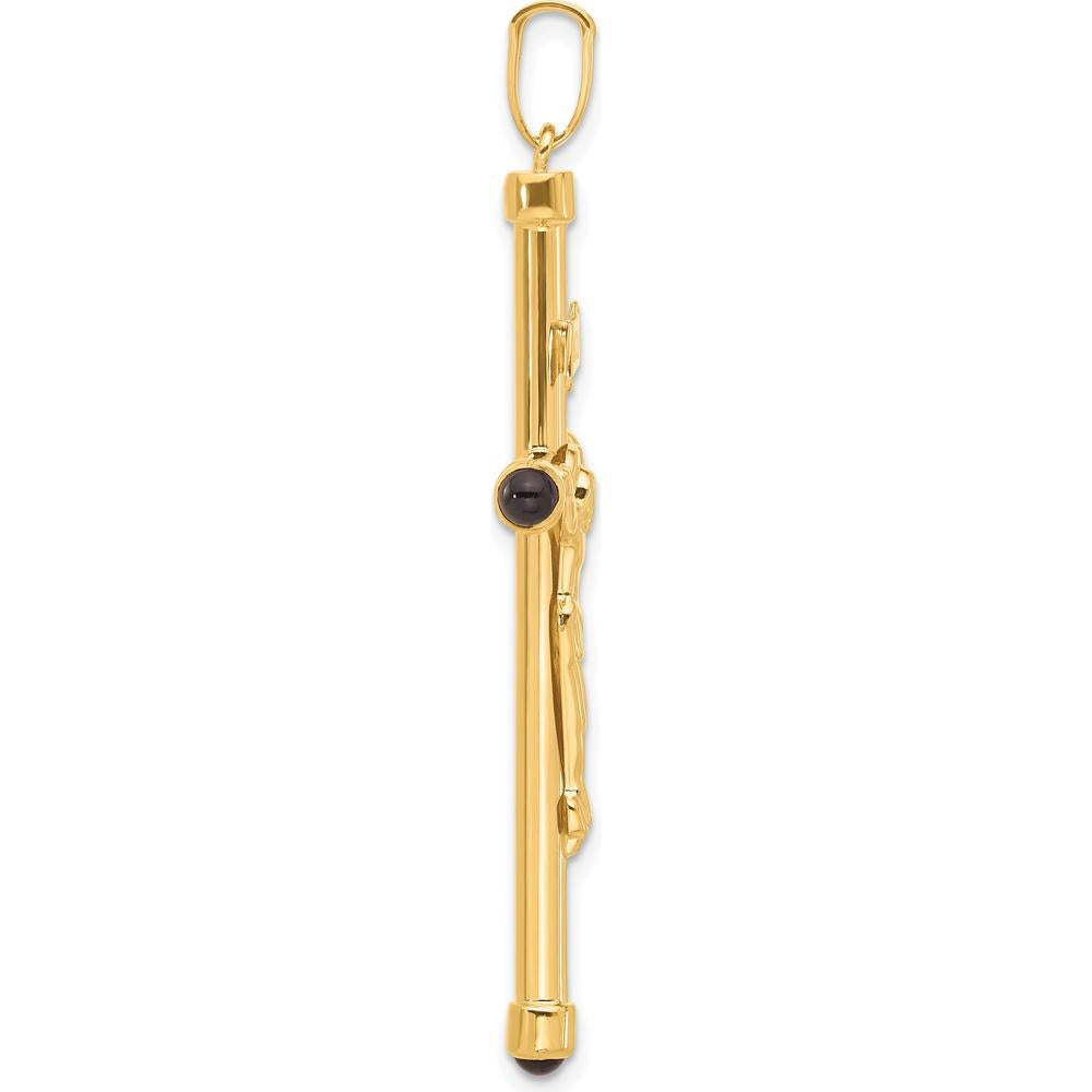 14K Yellow Gold Polished Crucifix Pendant with Onyx Tips - 54mm Length by Oro Pregiato