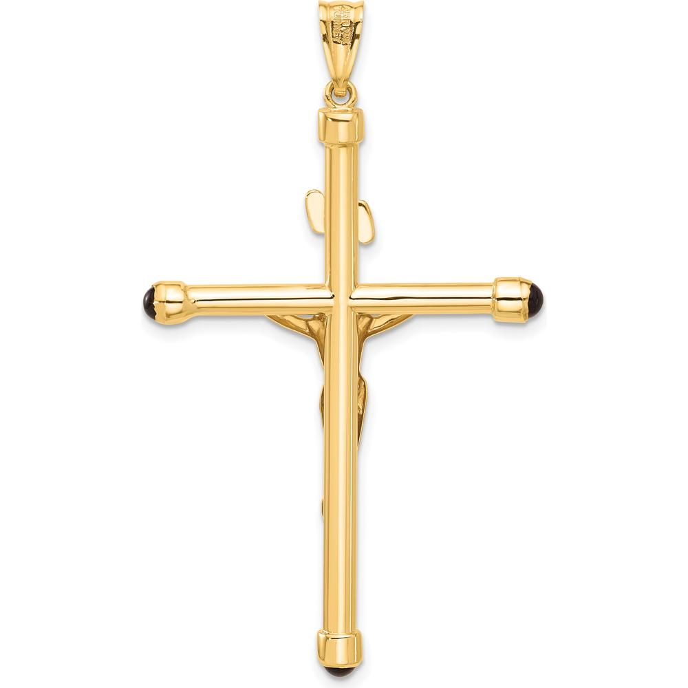 14K Yellow Gold Polished Crucifix Pendant with Onyx Tips - 54mm Length by Oro Pregiato