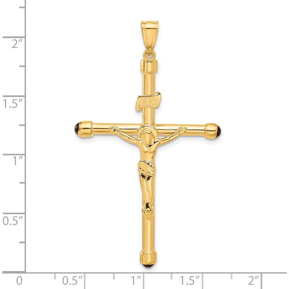 14K Yellow Gold Polished Crucifix Pendant with Onyx Tips - 54mm Length by Oro Pregiato