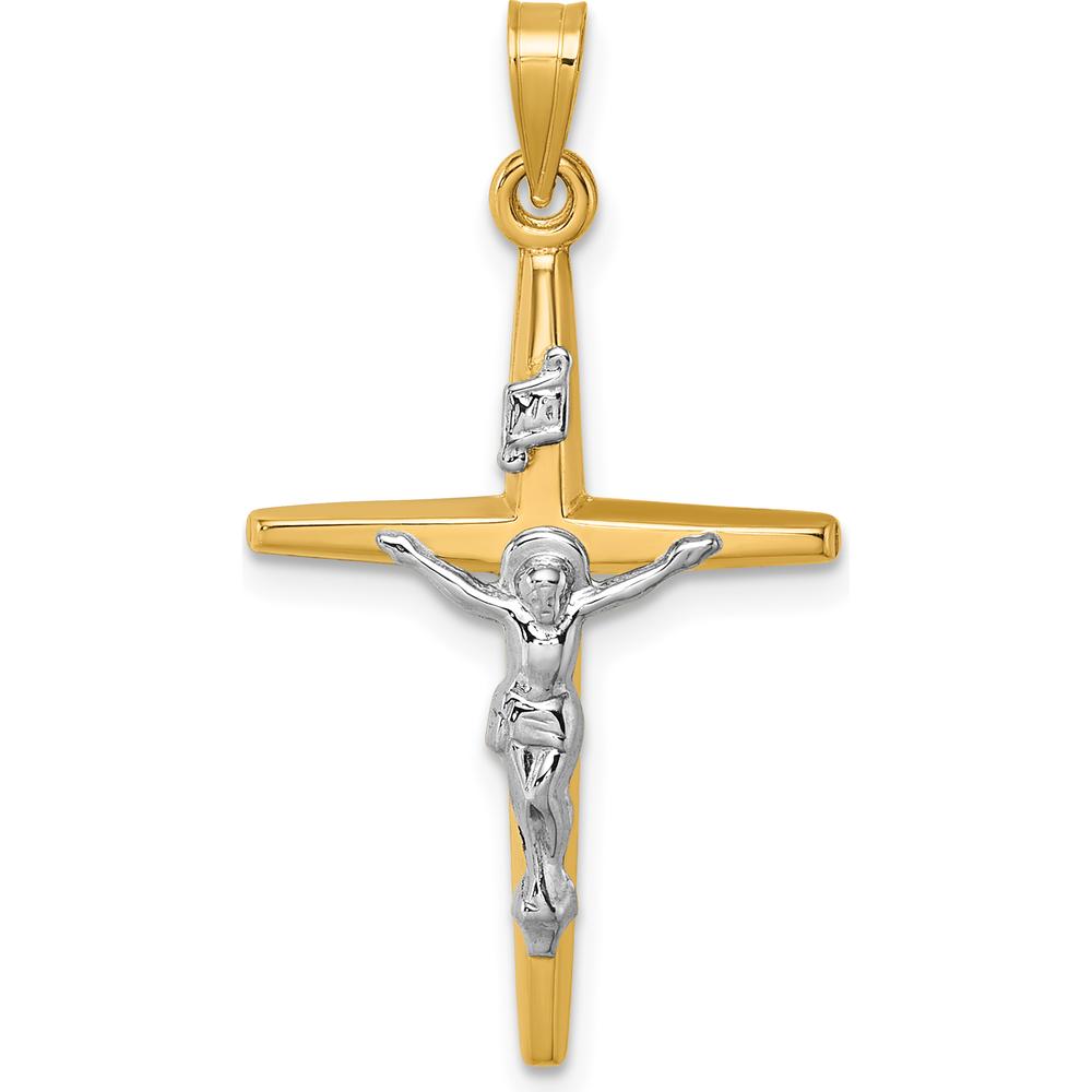14K Yellow Gold Polished Crucifix Pendant with Rhodium Accents - 32.6mm Length by Oro Pregiato