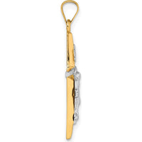 14K Yellow Gold Polished Crucifix Pendant with Rhodium Accents - 32.6mm Length by Oro Pregiato