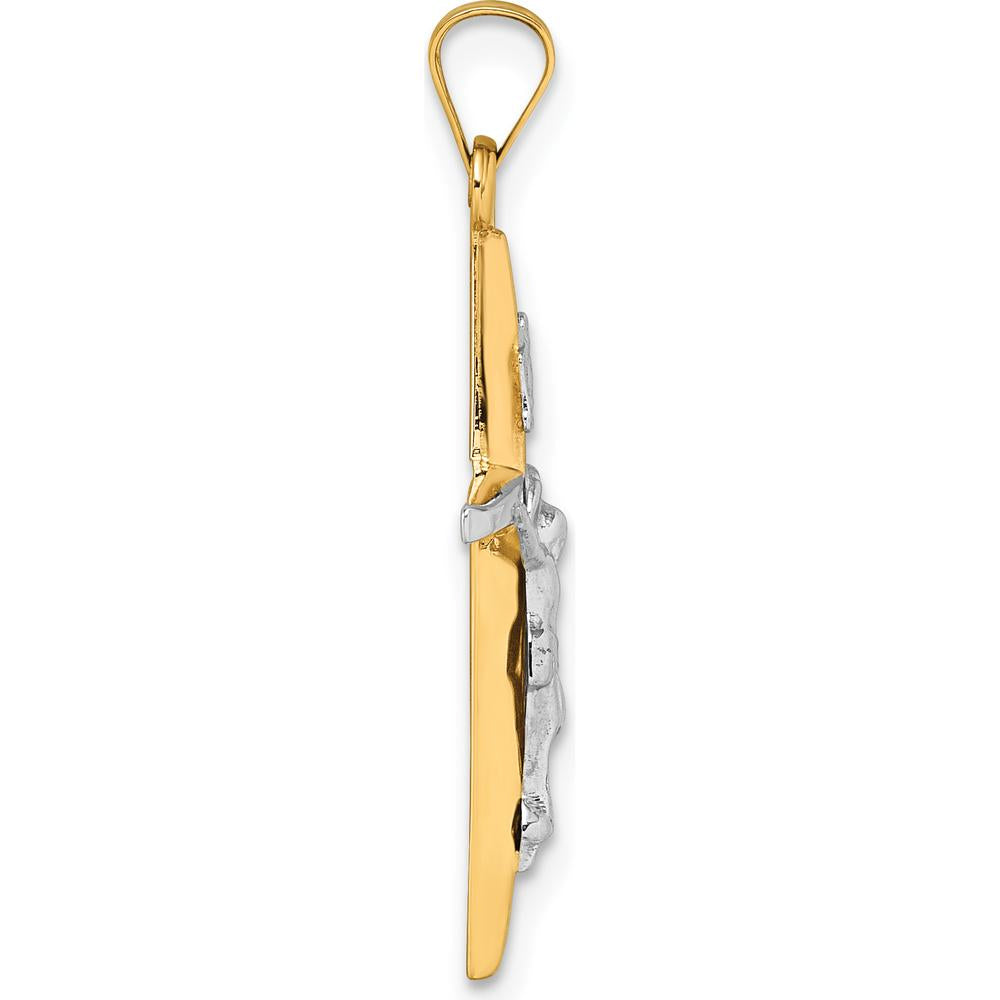 14K Yellow Gold Polished Crucifix Pendant with Rhodium Accents - 32.6mm Length by Oro Pregiato