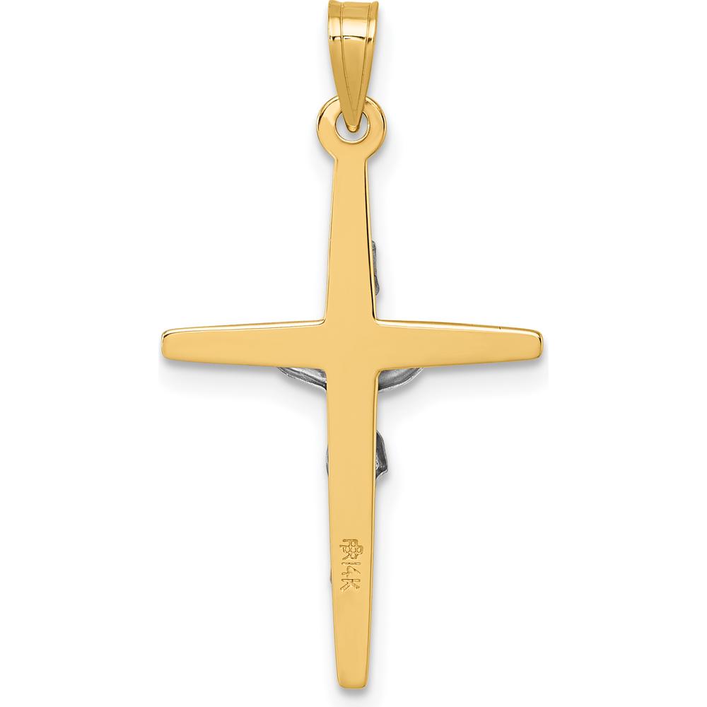 14K Yellow Gold Polished Crucifix Pendant with Rhodium Accents - 32.6mm Length by Oro Pregiato