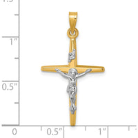 14K Yellow Gold Polished Crucifix Pendant with Rhodium Accents - 32.6mm Length by Oro Pregiato