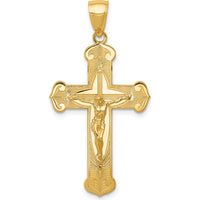 14K Yellow Gold Polished Crucifix Pendant with Sculpted Christ - 39mm Length by Oro Pregiato