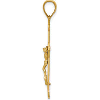 14K Yellow Gold Polished Crucifix Pendant with Sculpted Christ - 39mm Length by Oro Pregiato