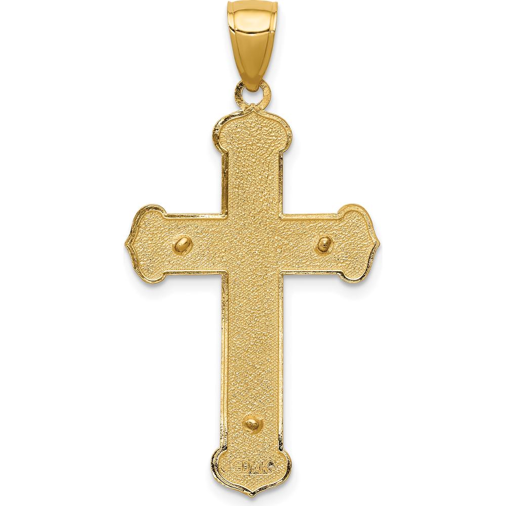 14K Yellow Gold Polished Crucifix Pendant with Sculpted Christ - 39mm Length by Oro Pregiato