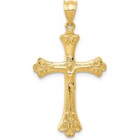 14K Yellow Gold Polished Crucifix Pendant with Textured Detail - 36mm by Oro Pregiato
