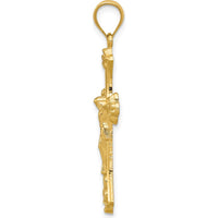 14K Yellow Gold Polished Crucifix Pendant with Textured Detail - 36mm by Oro Pregiato