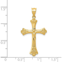 14K Yellow Gold Polished Crucifix Pendant with Textured Detail - 36mm by Oro Pregiato
