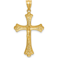 14K Yellow Gold Polished Crucifix Pendant with Textured Detail - 36mm by Oro Pregiato