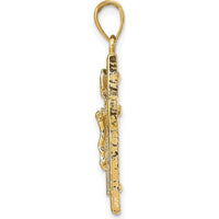14K Yellow Gold Polished Crucifix Pendant with Textured Detailing - 32mm Length by Oro Pregiato