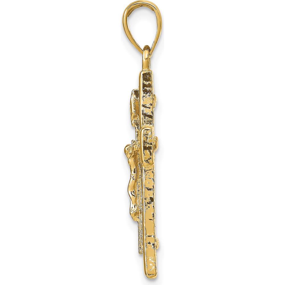 14K Yellow Gold Polished Crucifix Pendant with Textured Detailing - 32mm Length by Oro Pregiato