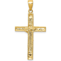 14K Yellow Gold Polished Crucifix Pendant with Textured Detailing - 38mm Length by Oro Pregiato