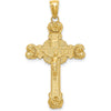 14K Yellow Gold Polished Crucifix with Textured Sunburst Charm - 38mm Length by Oro Pregiato