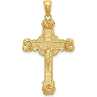 14K Yellow Gold Polished Crucifix with Textured Sunburst Charm - 38mm Length by Oro Pregiato