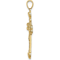 14K Yellow Gold Polished Crucifix with Textured Sunburst Charm - 38mm Length by Oro Pregiato