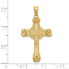 14K Yellow Gold Polished Crucifix with Textured Sunburst Charm - 38mm Length by Oro Pregiato