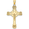 14K Yellow Gold Polished Crucifix with Textured Sunburst Charm - 38mm Length by Oro Pregiato