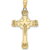 14K Yellow Gold Polished Crucifix with Textured Sunburst Charm - 38mm Length by Oro Pregiato
