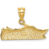 14K Yellow Gold Polished Cruise Ship Pendant - Solid Casted Design, 15.5mm Length by Oro Pregiato
