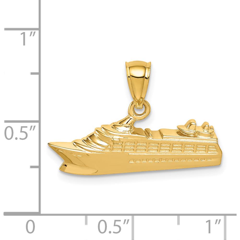 14K Yellow Gold Polished Cruise Ship Pendant - Solid Casted Design, 15.5mm Length by Oro Pregiato