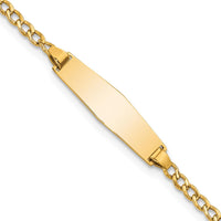 14K Yellow Gold Polished Cuban Link 6" Baby/Child ID Bracelet with Engravable Semi-Solid Plate by Oro Pregiato