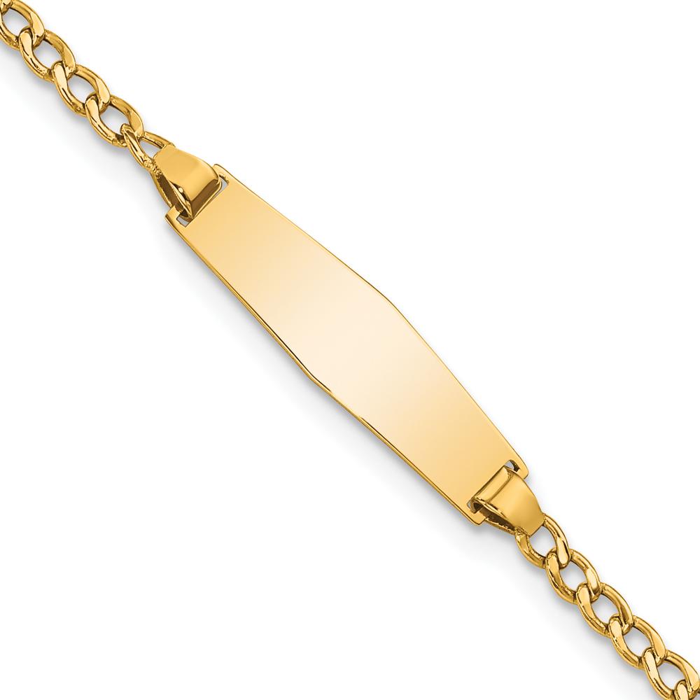 14K Yellow Gold Polished Cuban Link 6" Baby/Child ID Bracelet with Engravable Semi-Solid Plate by Oro Pregiato
