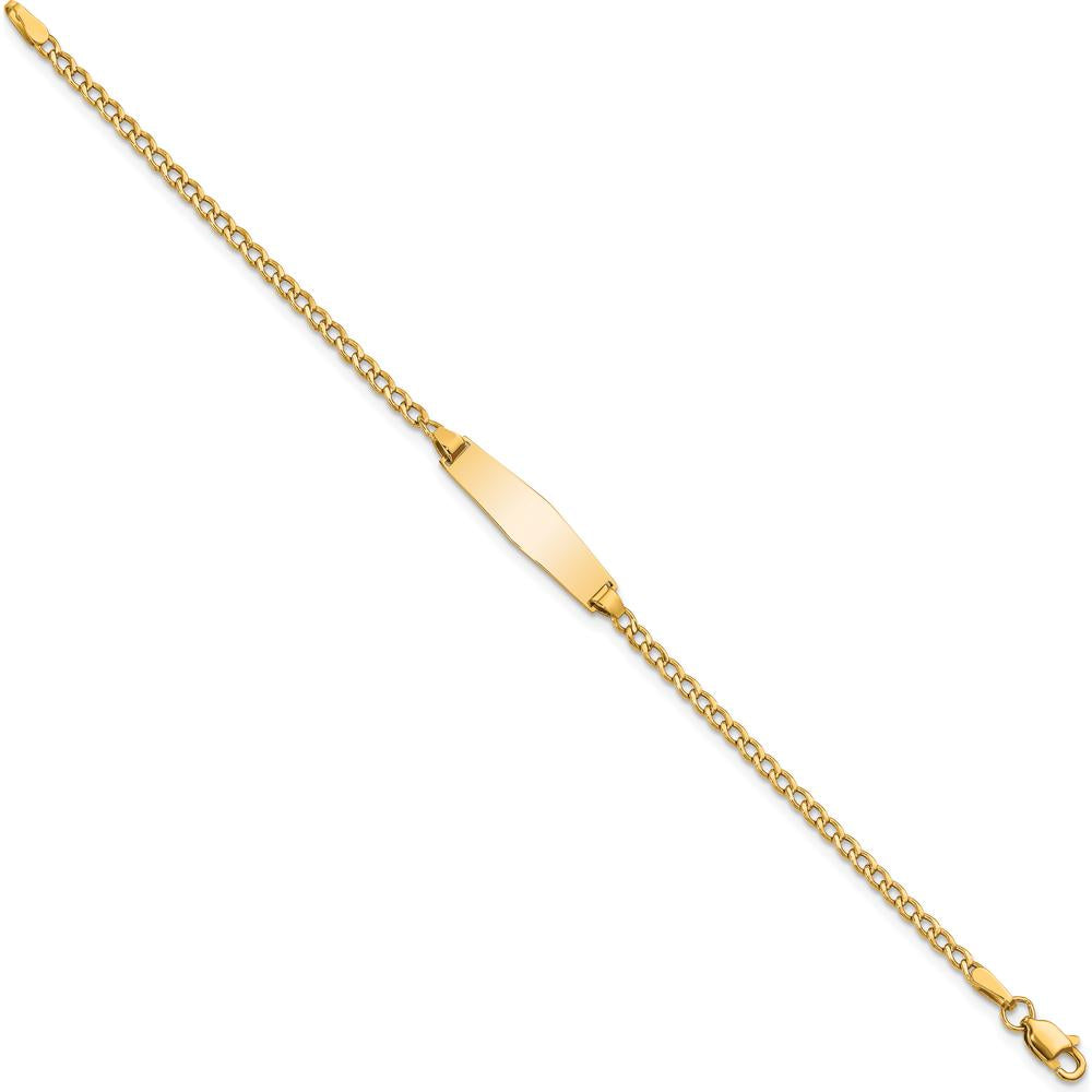 14K Yellow Gold Polished Cuban Link 6" Baby/Child ID Bracelet with Engravable Semi-Solid Plate by Oro Pregiato