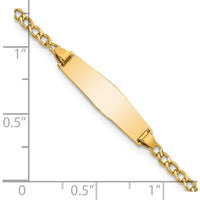14K Yellow Gold Polished Cuban Link 6" Baby/Child ID Bracelet with Engravable Semi-Solid Plate by Oro Pregiato
