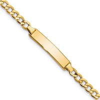 14K Yellow Gold Polished Cuban Link 6" Baby/Child ID Bracelet with Engraving Plate - Semi-Solid Construction by Oro Pregiato