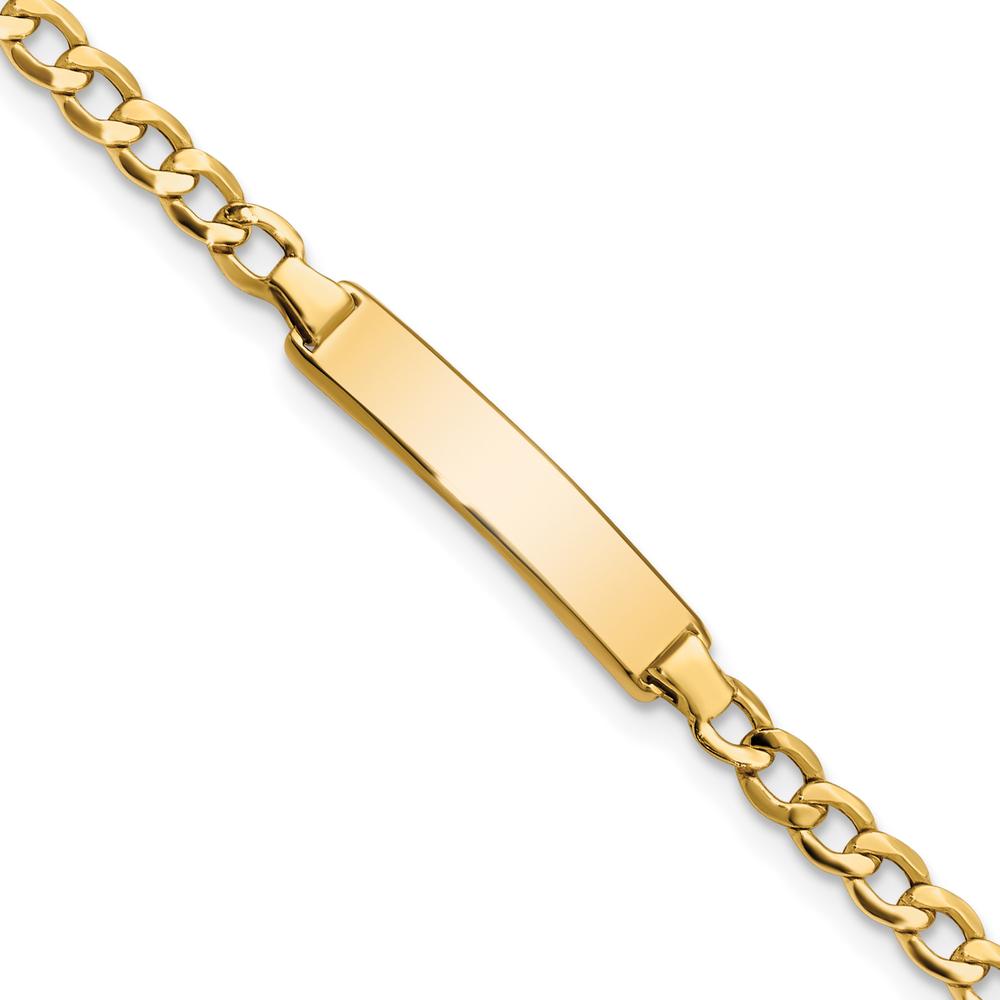 14K Yellow Gold Polished Cuban Link 6" Baby/Child ID Bracelet with Engraving Plate - Semi-Solid Construction by Oro Pregiato