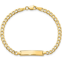 14K Yellow Gold Polished Cuban Link 6" Baby/Child ID Bracelet with Engraving Plate - Semi-Solid Construction by Oro Pregiato