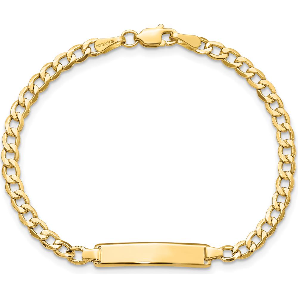 14K Yellow Gold Polished Cuban Link 6" Baby/Child ID Bracelet with Engraving Plate - Semi-Solid Construction by Oro Pregiato
