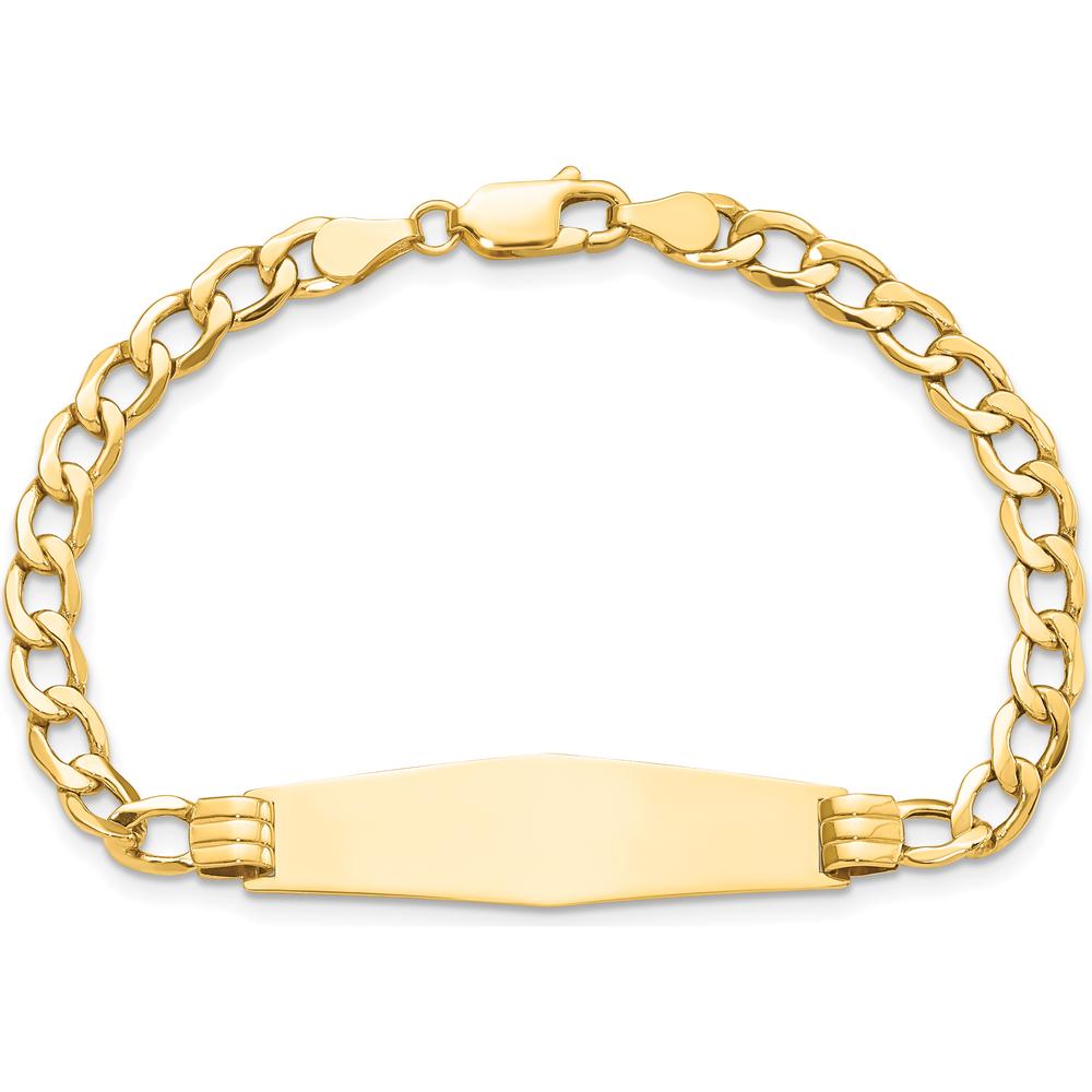 14K Yellow Gold Polished Cuban Link ID Bracelet with Semi-Solid Plate - 8 Inches by Oro Pregiato