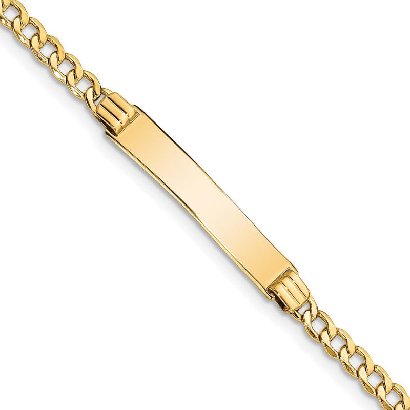 14K Yellow Gold Polished Cuban Link ID Bracelet with Solid Plate - 7" Length by Oro Pregiato