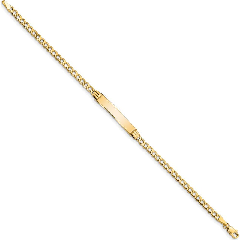 14K Yellow Gold Polished Cuban Link ID Bracelet with Solid Plate - 7" Length by Oro Pregiato