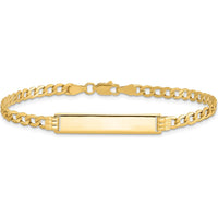 14K Yellow Gold Polished Cuban Link ID Bracelet with Solid Plate - 7" Length by Oro Pregiato