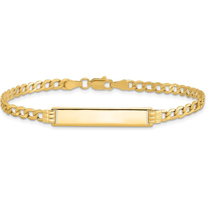 14K Yellow Gold Polished Cuban Link ID Bracelet with Solid Plate - 7" Length by Oro Pregiato