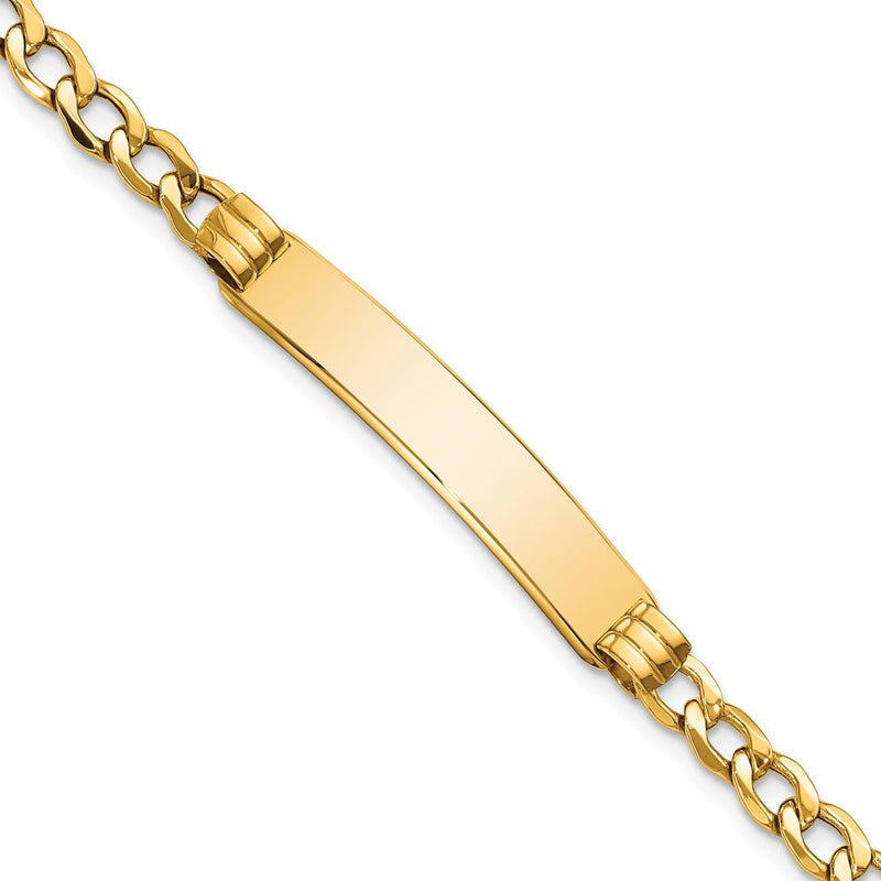 14K Yellow Gold Polished Cuban Link ID Bracelet with Solid Plate - 7” Length by Oro Pregiato